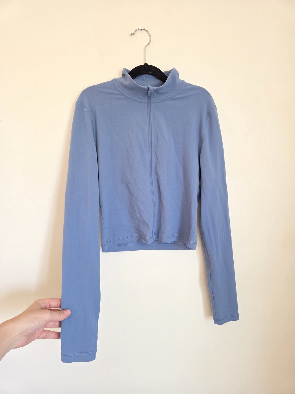 TNA Light Blue Cropped Zip-Up Long Sleeve Top